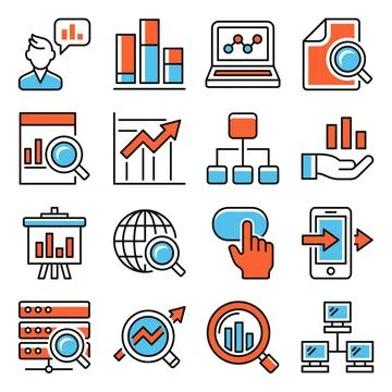 Data Analysis Icons Set on White Background. Vector Stock Illustration