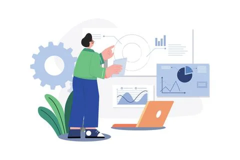 Data Analysis Illustration concept. A flat illustration isolated on white bac Stock Illustration