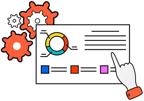 Data analysis, information exploration, web research concept. Business person Illustrazione stock