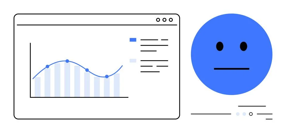 Data Analysis Interface with Neutral Emoticon Representing User Feedback an.. Stock Illustration