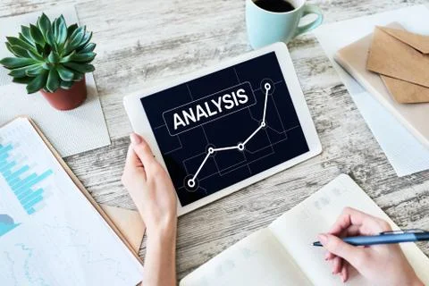 Data analysis, Internet and technology concept on device screen. Stock Photos