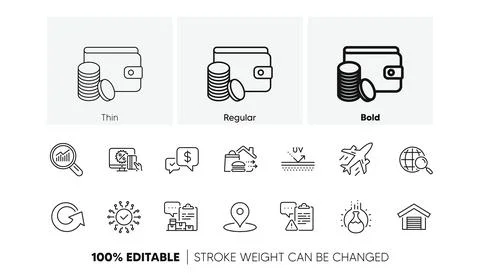 Data analysis, Inventory report and Parking garage line icons. For web app イラスト素材