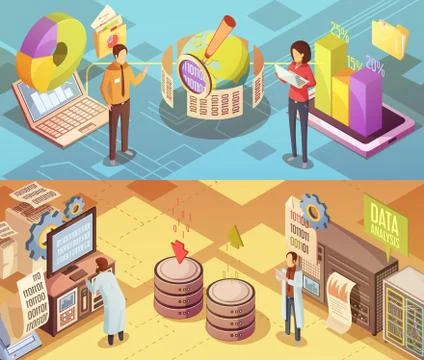 Data Analysis Isometric Banners Illustrazione stock
