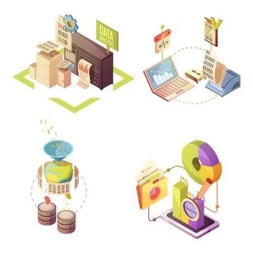 Data Analysis Isometric Compositions Stock Illustration