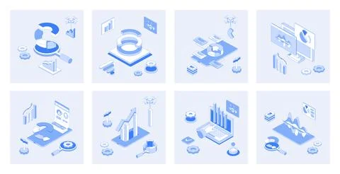 Data Analysis Isometric Concepts Stock Illustration
