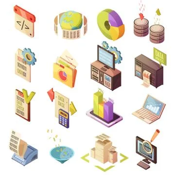Data Analysis Isometric Elements Set Stock Illustration