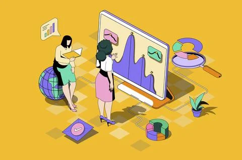 Data Analysis Isometric Illustration Stock Illustration