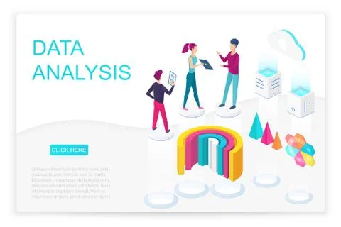 Data analysis isometric landing page vector template 스톡 일러스트