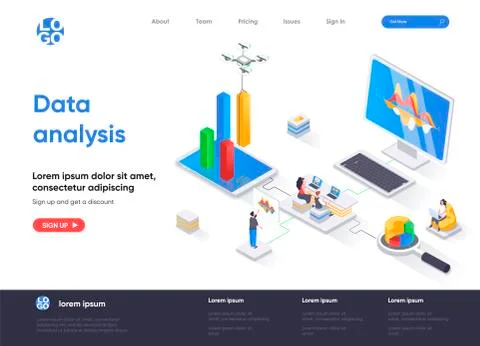 Data analysis isometric landing page. Stock Illustration