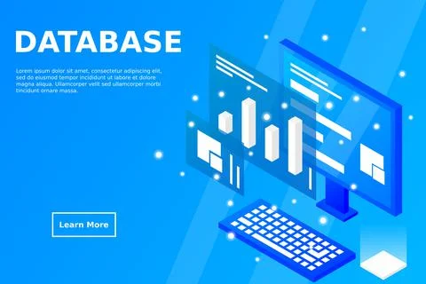 Data analysis in isometric vector design. Technician in datacenter or data ce Stock Illustration