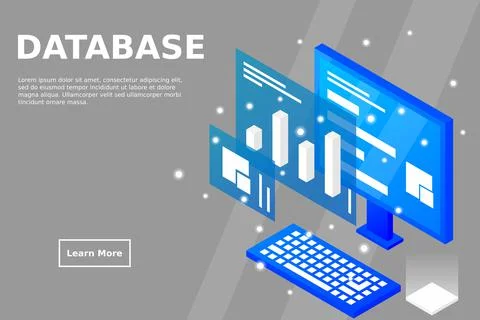 Data analysis in isometric vector design. Technician in datacenter or data ce Stock Illustration