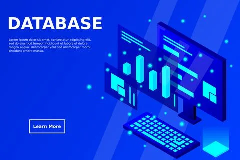 Data analysis in isometric vector design. Technician in datacenter or data ce Illustrazione stock