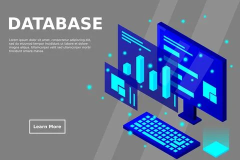 Data analysis in isometric vector design. Technician in datacenter or data ce Stock Illustration