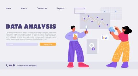 Data analysis landing page with business analysts Stock Illustration