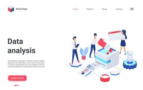 Data analysis landing page, database cloud storage service, analyzing, storing Stock Illustration