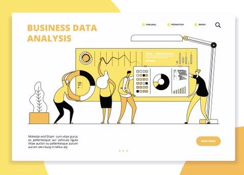 Data analysis landing page. Digital marketing analysts working on statistic 스톡 일러스트