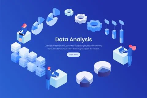 Data analysis landing page isometric template Stock Illustration