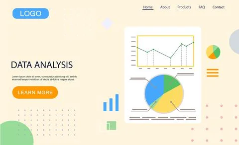 Data analysis landing page template, research, business data on presentation Stock Illustration