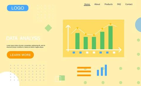 Data analysis landing page template, research, business data on presentation Stock Illustration