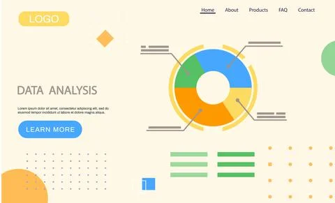 Data analysis landing page template, research, business data on presentation Stock Illustration