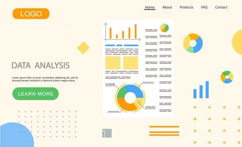 Data analysis landing page template, research, business data on presentation Stock Illustration