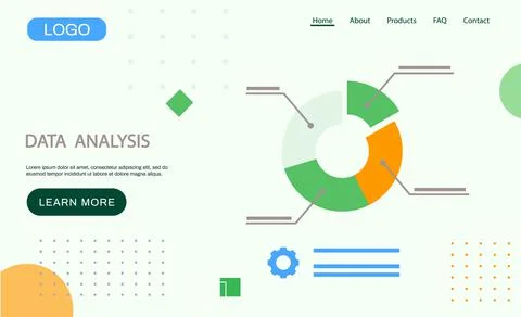 Data analysis landing page template, research, business data on presentation Stock Illustration