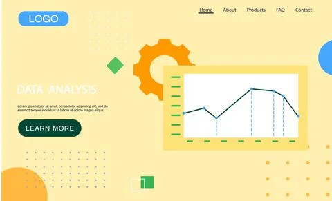 Data analysis landing page template, research, business data on presentation Illustrazione stock