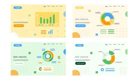 Data analysis landing page template, research, business data on presentation Stock Illustration