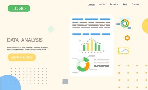 Data analysis landing page template, research, business data on presentation Stock Illustration