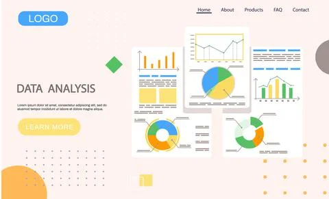 Data analysis landing page template, research, business data on presentation Illustrazione stock