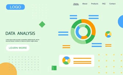 Data analysis landing page template, research, business data on presentation Stock Illustration