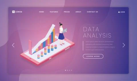 Data analysis landing page vector template. Analytical firm website homepage Stock Illustration