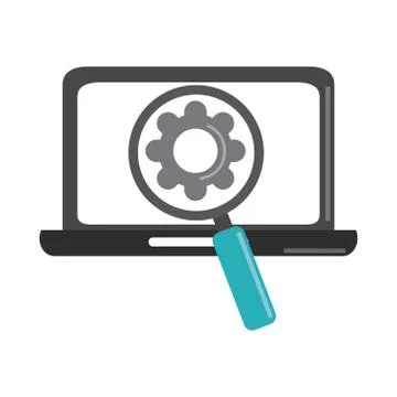 Data analysis, laptop magnifier gear business strategy and investment flat icon 스톡 일러스트