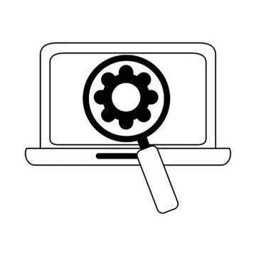 Data analysis, laptop magnifier gear business strategy and investment line icon 스톡 일러스트