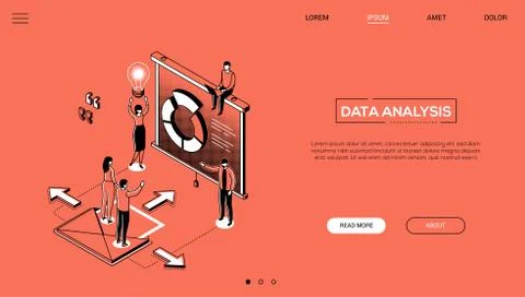 Data analysis - line design style isometric web banner Illustrazione stock
