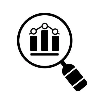 Data analysis line icon with business graph or chart with magnifier. Stock Illustration