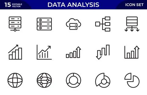 Data Analysis Line Icon Set. Contains such icons as Analytics, Assessment, .. Stock Illustration