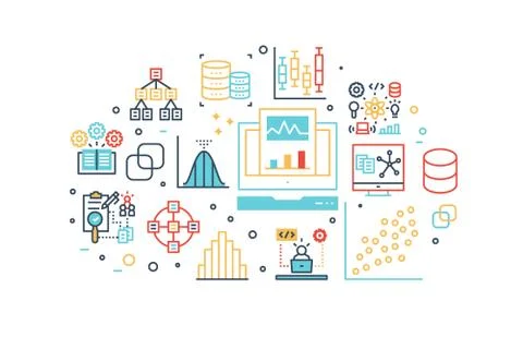 Data analysis line icons illustration Stock Illustration