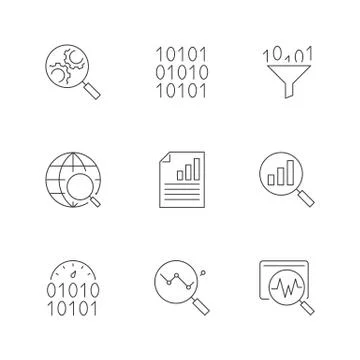 Data analysis line icons on white background Stock Illustration