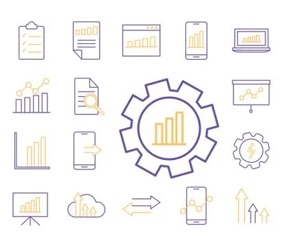 Data analysis line style icons collection vector design Stock Illustration