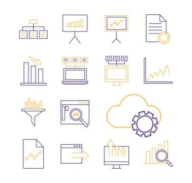 Data analysis line style set of icons vector design Stock Illustration