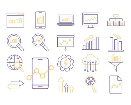 Data analysis line style set icons vector design Stockillustratie