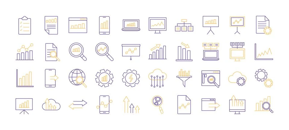Data analysis line style symbol set vector design Stock Illustration