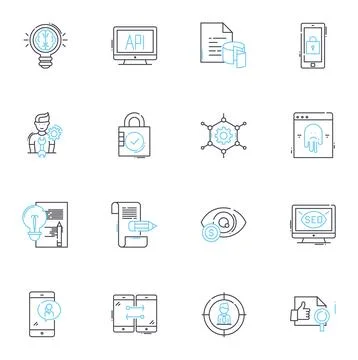 Data analysis linear icons set. Insights, Analytics, Metrics, Visualization Stock Illustration