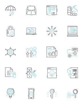 Data analysis linear icons set. Insights, Analytics, Metrics, Visualization Stockillustratie