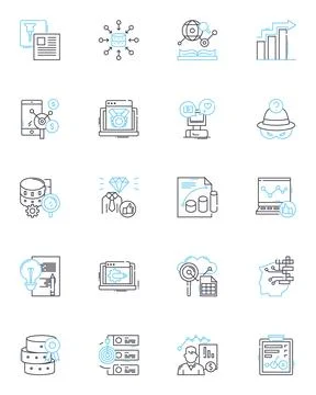 Data analysis linear icons set. Analytics, Computation, Metrics, Modelling 库存插图