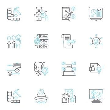 Data analysis linear icons set. Analytics, Computation, Metrics, Modelling 库存插图