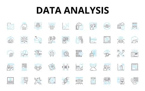 Data analysis linear icons set. Analytics, Big data, Insights, Metrics Illustrazione stock