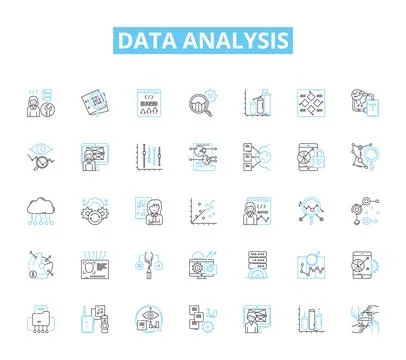 Data analysis linear icons set. Analytics, Big data, Insights, Metrics Illustrazione stock