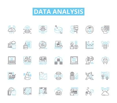 Data analysis linear icons set. Analytics, Big data, Insights, Metrics Illustrazione stock